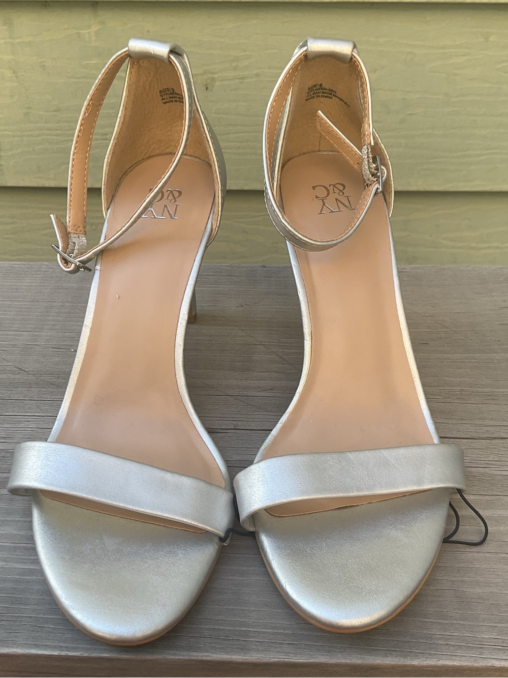NY & Co Matte Silver Open-Toe Ankle-Strap Heels